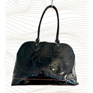 |Arcadia| Black Patent Leather Embossed Monogram Bag Handbag Made in Italy